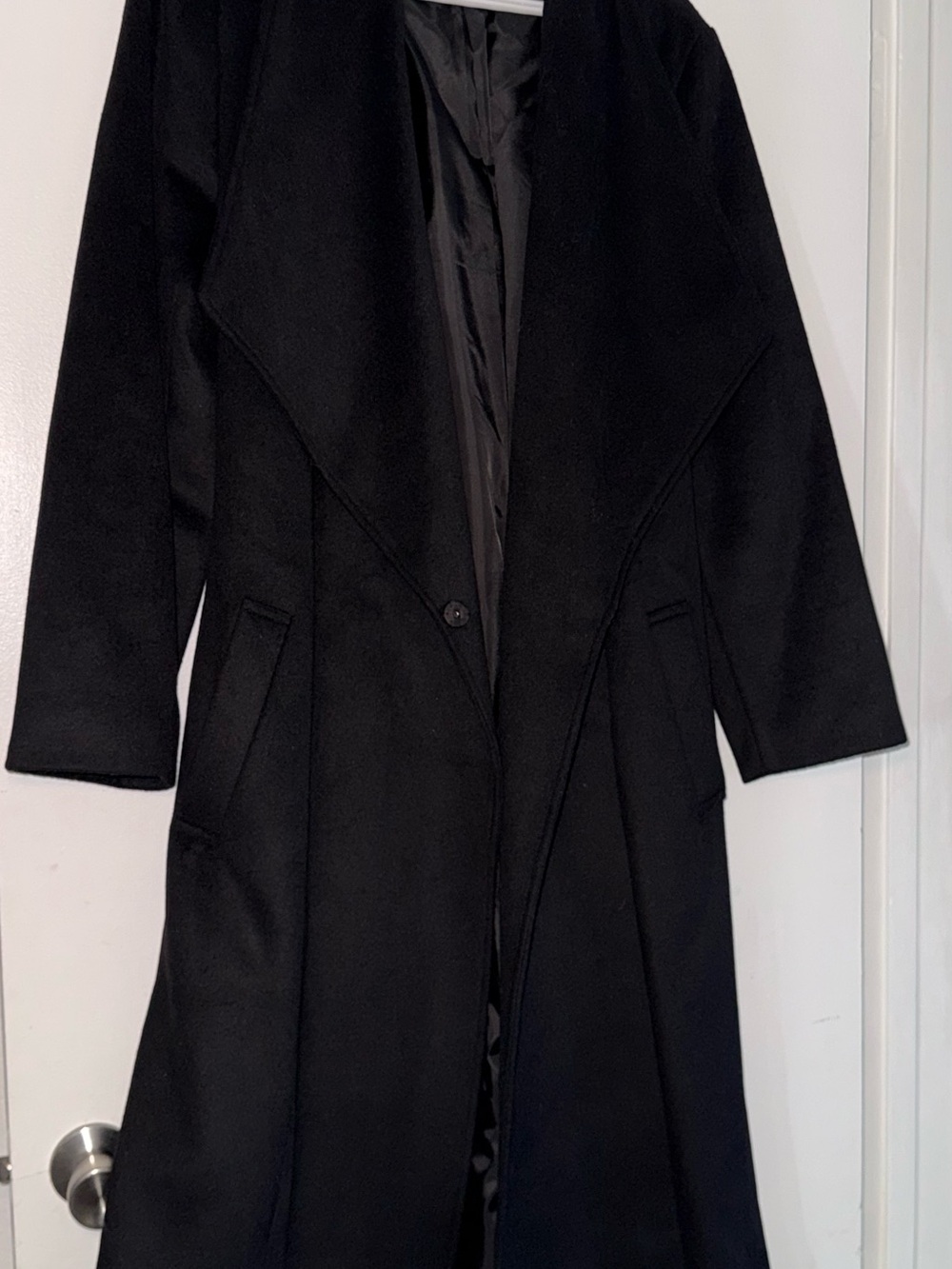 Express Black Long Trench Coat with Open Draped Front